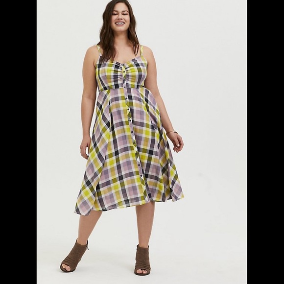 torrid Dresses & Skirts - SOLD E Torrid Multi Plaid Challis Button Front Midi Dress